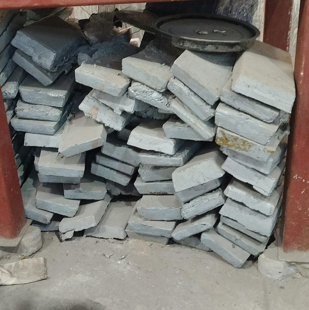 Industrial zinc dross stacked at the Trevani godown